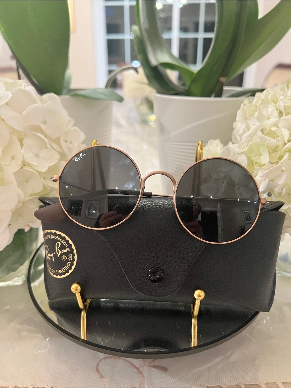 Ray-Ban Round Metal Sunglasses Rose Gold w/ Case